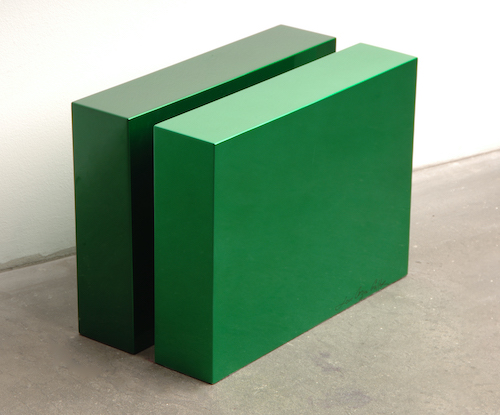 GREEN, 1987<br>
high gloss automotive paint on wood, laminate, and stainless steel<br>
15 x 20 x 11 inches (38.1 x 50.8 x 27.9 cm)

