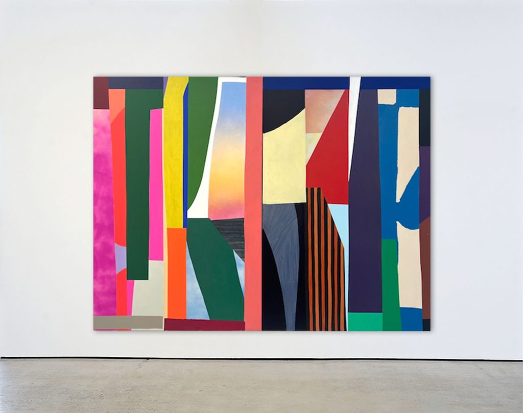 OPEN LINES (diptych), 2023<br>
acrylic and enamel on canvas<br>
72 x 96 inches (182.9 x 243.8 cm)<br>
(72 x 48 inches each)<br>
