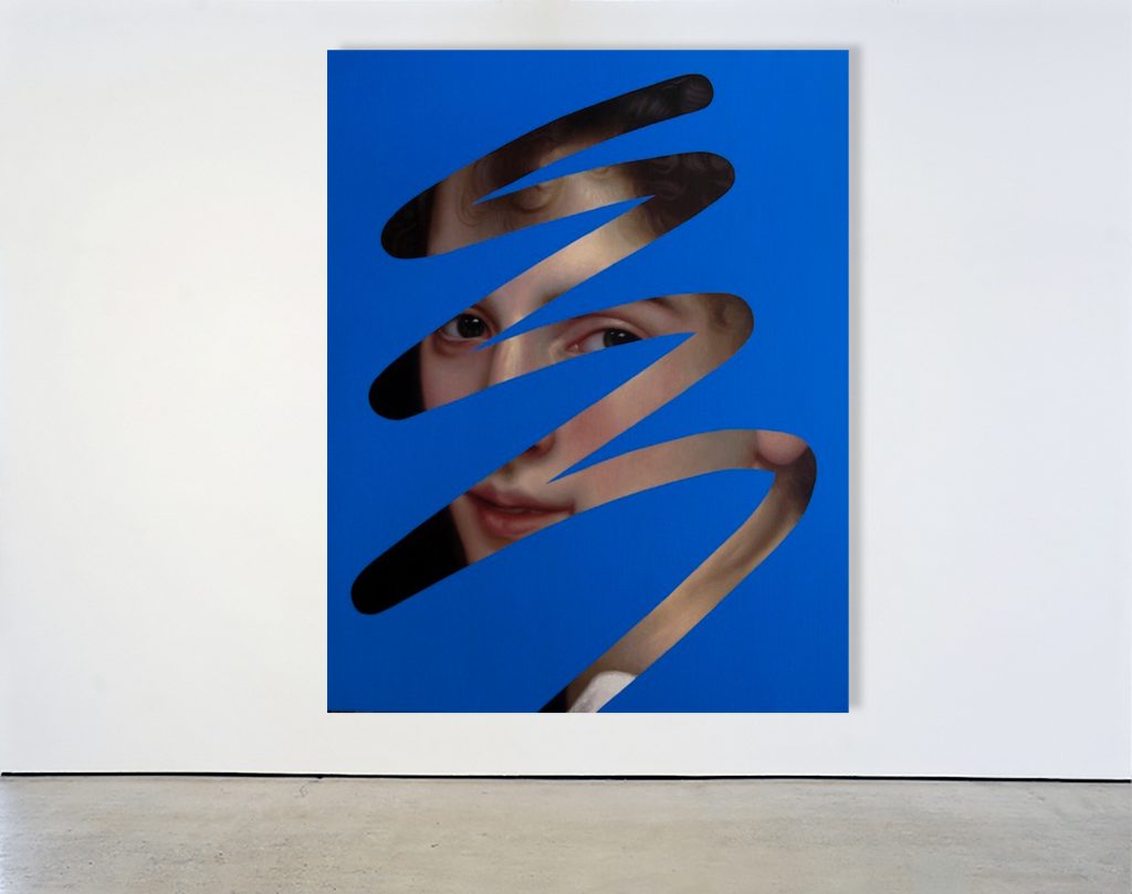 Fake Abstract (Blue on Bouguereau), 2019<br>
oil on linen<br>
59 x 47 inches (149.86 x 119.38 cm)<br> 
