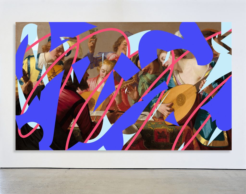 Fake Abstract (Multi on Gerrit van Honthorst), 2023<br>
oil and acrylic on linen <br>
82 x 137 inches (208.3 x 348 cm) <br>

