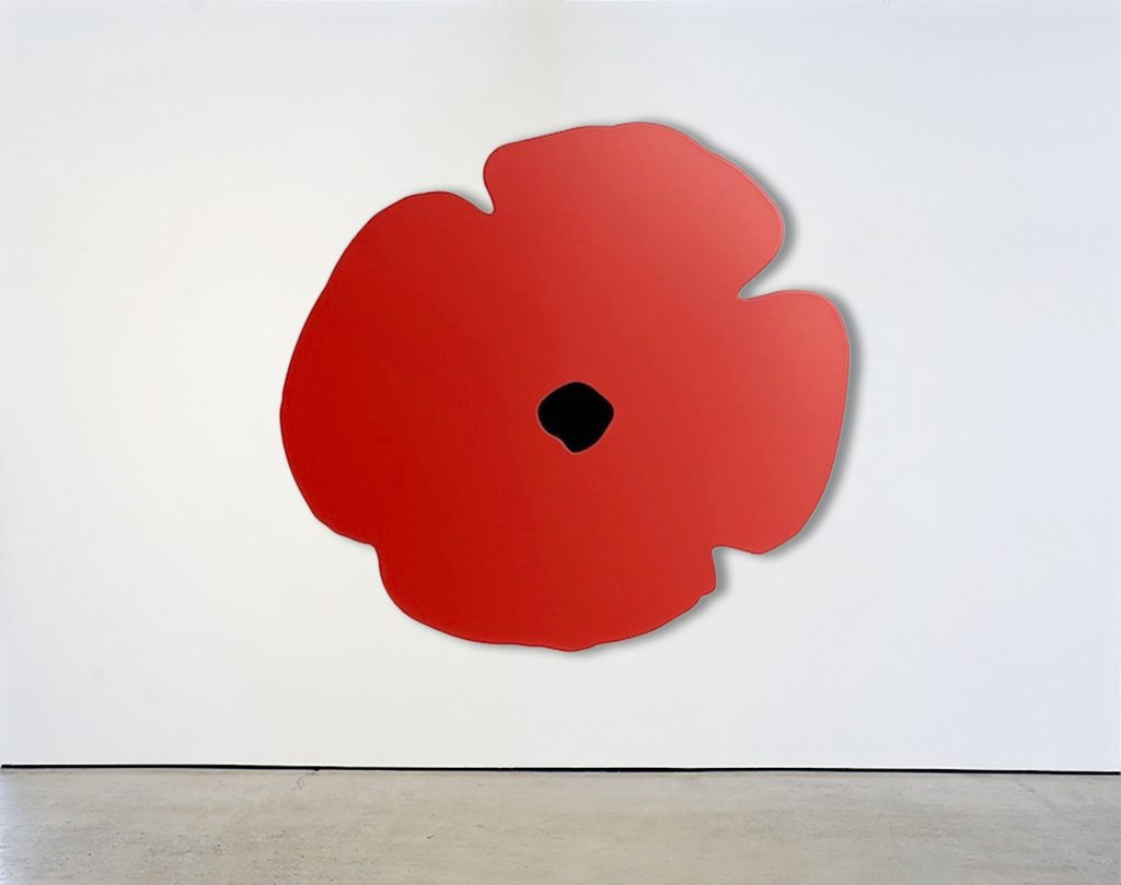 Red Wall Poppy, 2020<br>
shaped aluminum with red powder coat and black flocking<br>
40 x 42.5 inches (102 x 108 cm)<br>
Edition 5 of 30<br>
