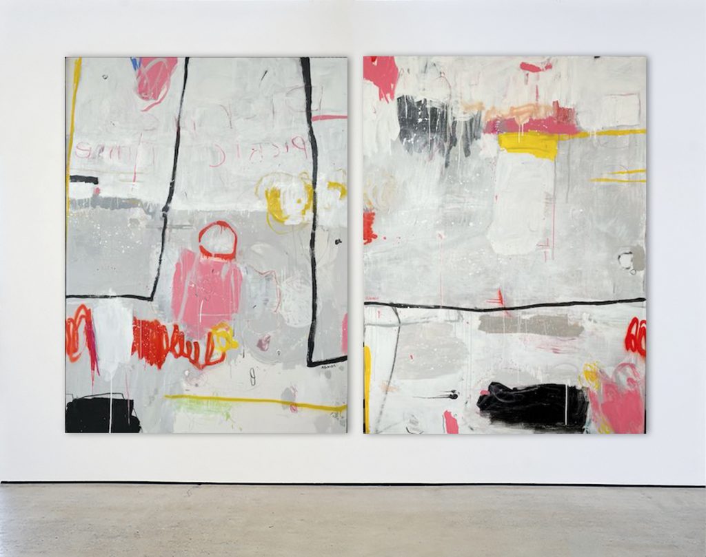 Something I & II (Diptych), 2021<br>
mixed media on canvas<br>
79 x 118 inches (200.66 x 299.72 cm) <br>
