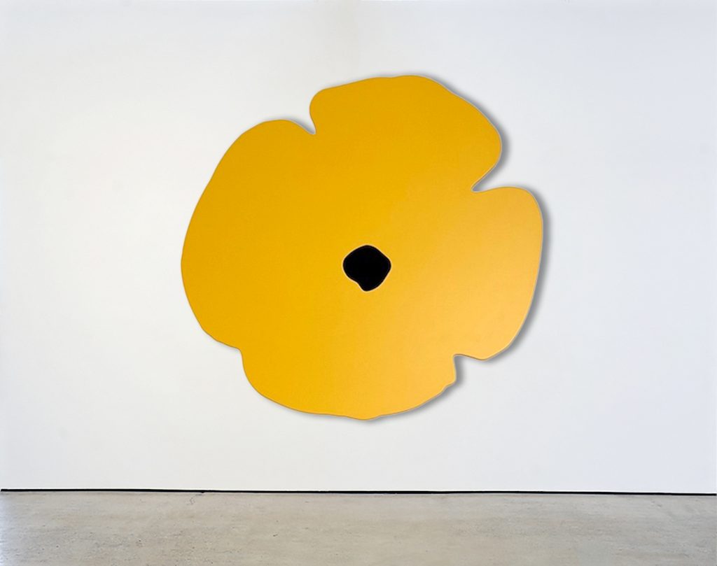 Yellow Wall Poppy, 2020<br>
shaped aluminum with yellow powder coat and black flocking<br>
40 x 42.5 inches (102 x 108 cm)<br>
Edition 5 of 30<br>
SOLD