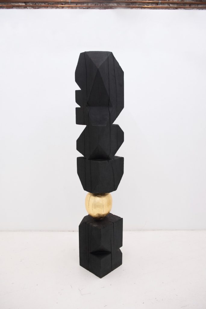 Column, 2023<br>
burnt wood and gold leaf<br>
78.74 x 11.81 x 11.81 inches (200 x 30 x 30 cm)<br> SOLD