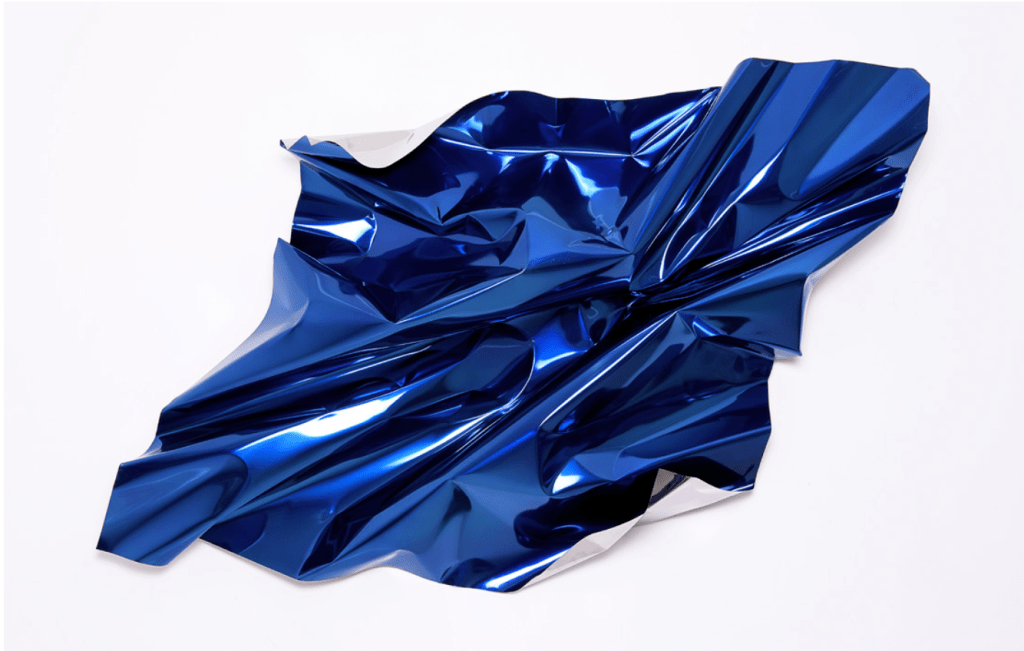 Mx Blue & Silver, August 10, 2017 10:30<br>
Stainless steel and electrostatic paint <br>45.66 x 51.18 x 9.44 inches <br>(116 x 130 x 24 cm )<br>Available on Demand