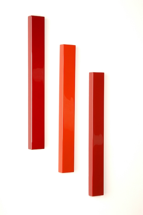 Seeing red<br>
high gloss automotive paint on metal<br>
36 x 4 x 2 inches <br>(91.4 x 10.2 x 5.1 cm)<br>Available on Demand
